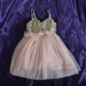 Pink Tulle Gold Sequin Dress